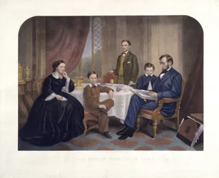 Die Familie Lincoln im Jahr 1861, graviert von J.C. Buttre